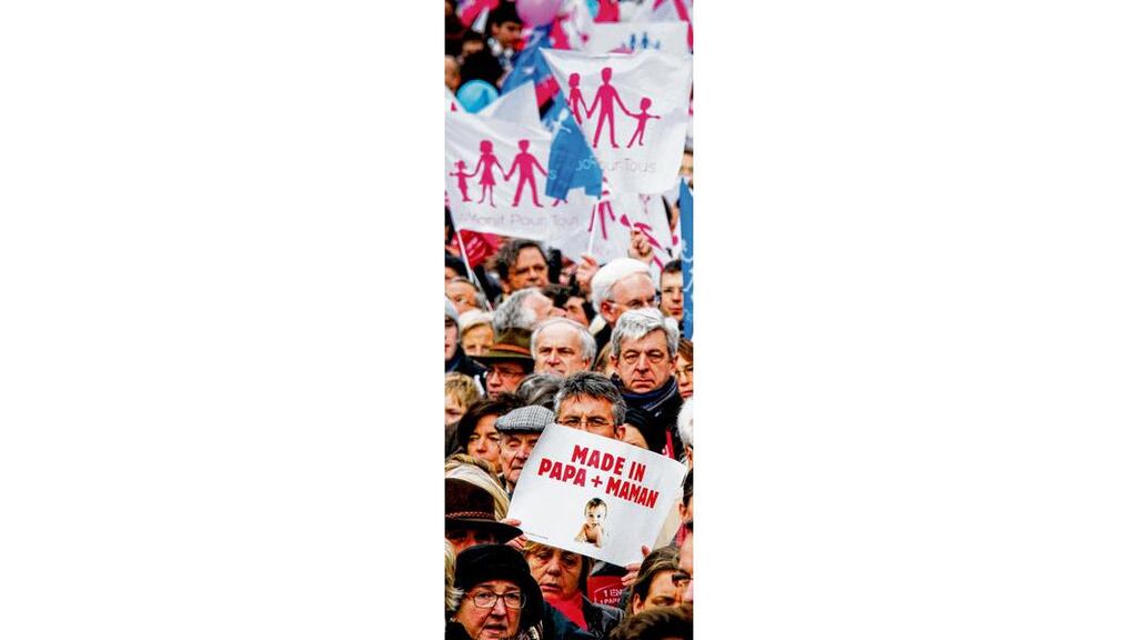 Protesters in Lyon protesting against the planned same-sex marriage Bill. photograph: robert pratta/reuters