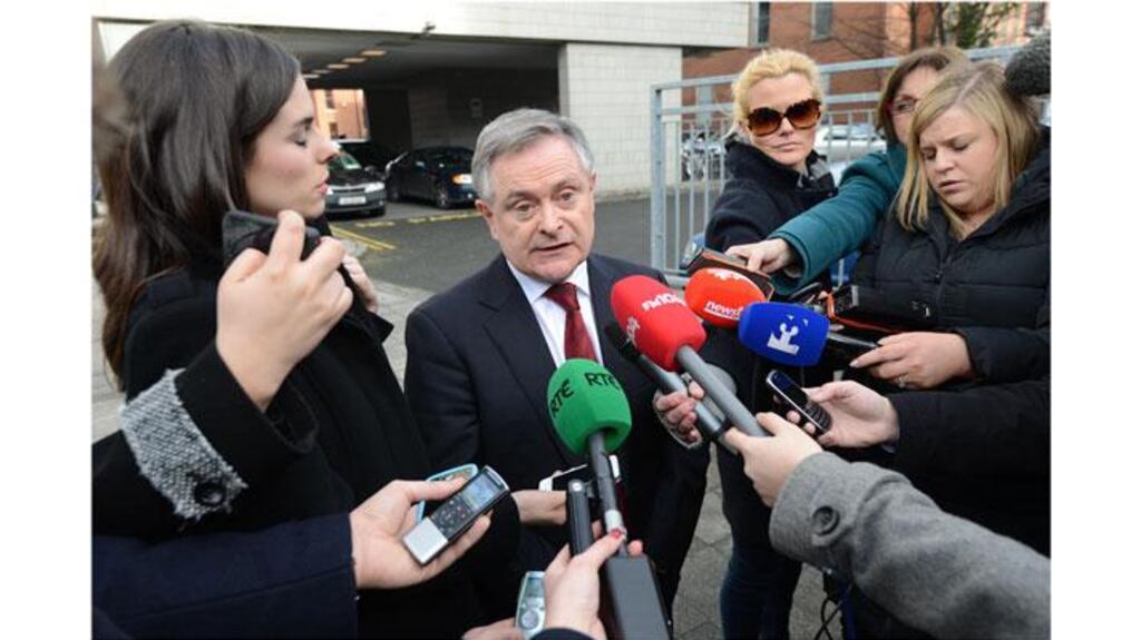 Minister for Public Expenditure and Reform Brendan Howlin speaks to the media after the talks concluded yesterday morning. Photograph: Dara Mac Donaill/The Irish Times