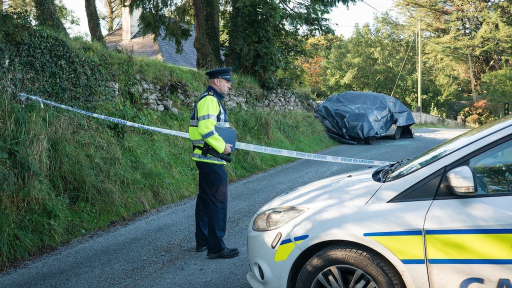 A garda at the scene of a fatal shooting at Aghamore, Co Mayo. Photograph: Keith Heneghan