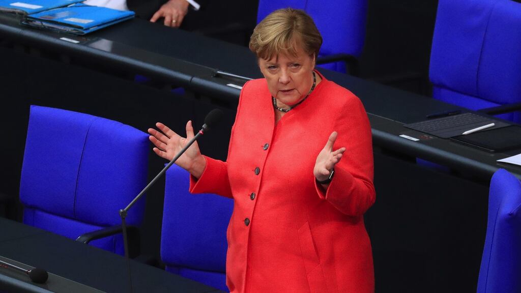 German chancellor Angela Merkel addressing the Bundestag on Wednesday. Photograph: Krisztian Bocsi/Bloomberg