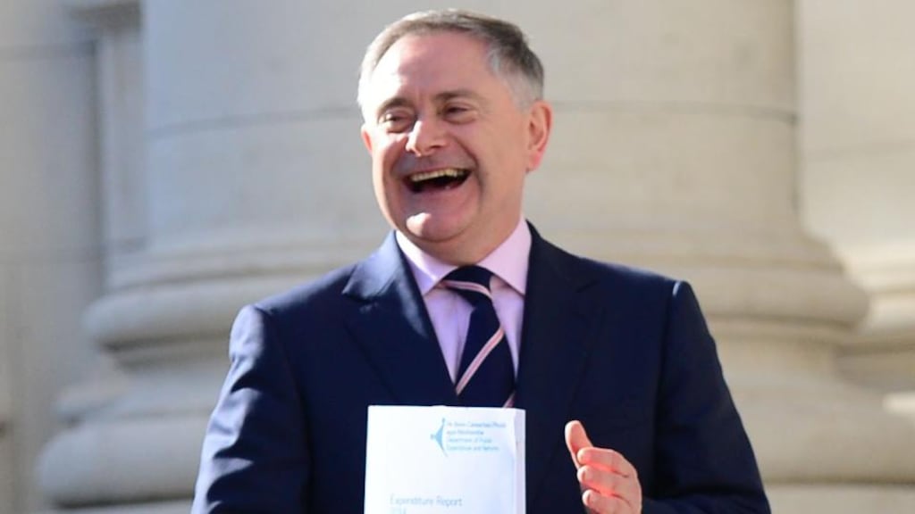 Minister for Public Expenditure and Reform Brendan Howlin outside Government Buildings for the traditional budget photocall before delivering the budget. Photograph: Bryan O’Brien/The Irish Times