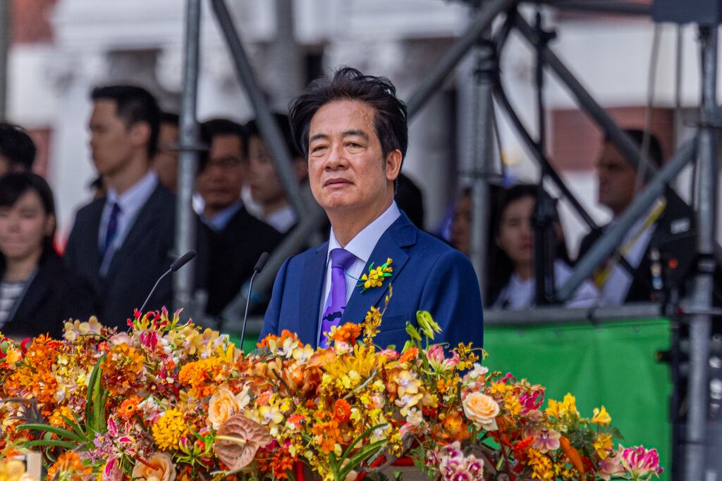 Taiwan's new president, Lai Ching-te, gives a speech at his inauguration ceremony on Monday in Taipei, Taiwan. Photograph: Annabelle Chih/Getty Images