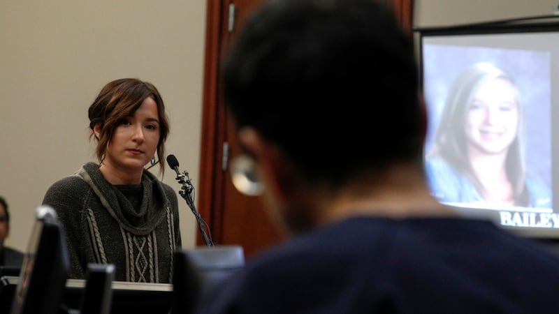 Former gymnast Bailey Lorencen speaks directly to her abuser, Larry Nasser, in court on Monday. “Looking back now as a woman I am appalled what my child self went through,” she said. Photograph: Brendan McDermid/Reuters