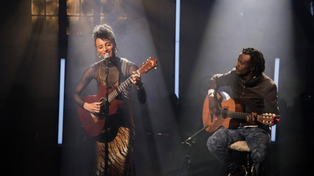 Irish singers Loah and Jack O’Rourke perform Joni Mitchell’s River in St James’s Church in Dingle as part of the Other Voices festival.