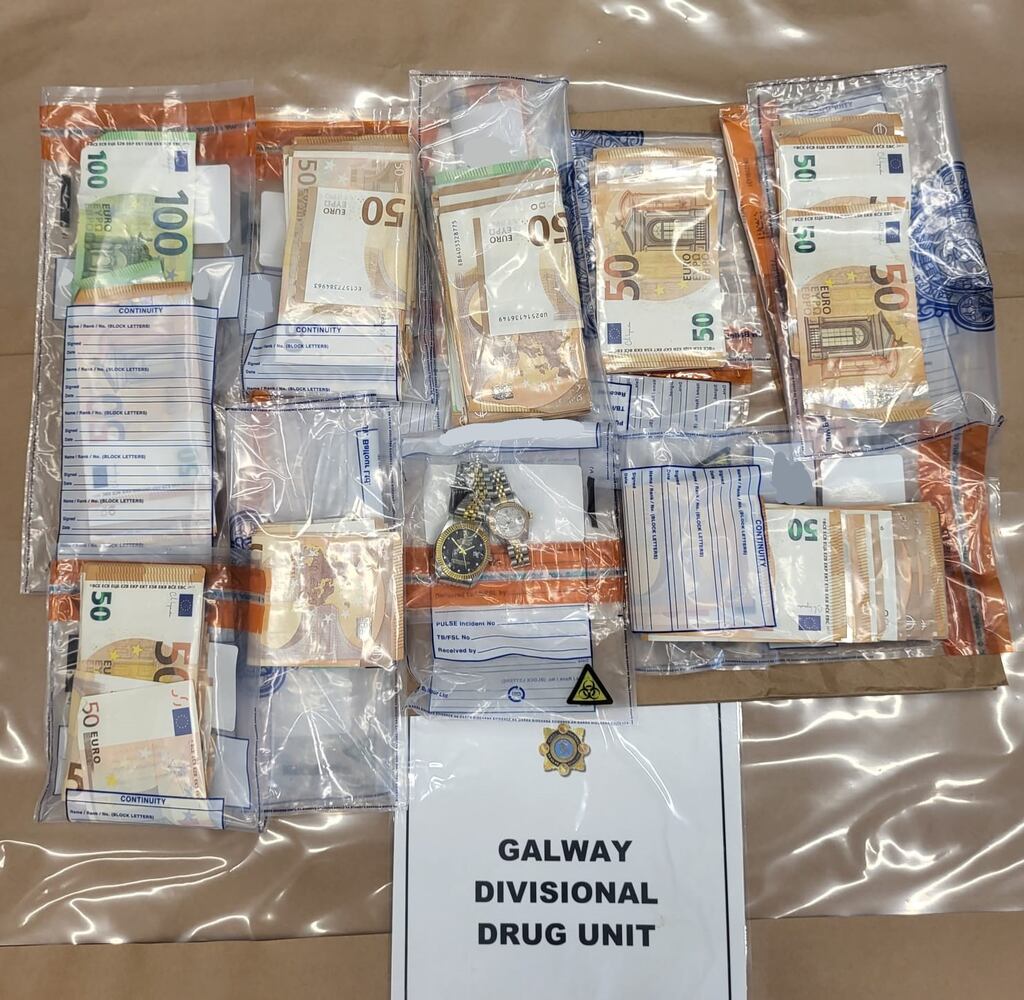 Some of the cash and watches seized in Galway as part of the Operation Tara raids. Photograph: An Garda Síochána