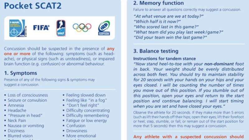 The Pocket Standardised Concussion Assessment Tool, or Scat index, consultation with which could have helped to save Ben Robinson’s life.