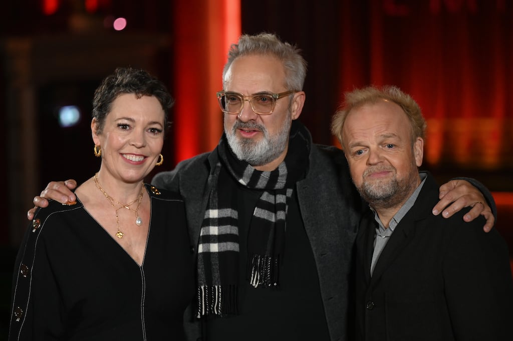 Director Sam Mendes (centre) with actors Olivia Colman and Toby Jones, who star in Empire of Light, a film loosely inspired by Mendes' mother. Photograph: Stuart C. Wilson/Getty Images