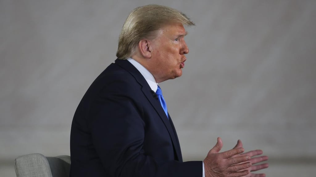 US president Donald Trump speaks during a Fox News town hall at the Lincoln Memorial in Washington, DC, US, on Sunday. Photograph: Oliver Contreras/Sipa/Bloomberg