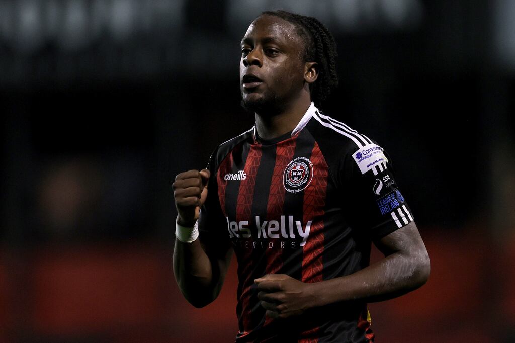 Jonathan Afolabi has left Bohemians for the Belgium Pro League. Photograph: Laszlo Geczo/Inpho
