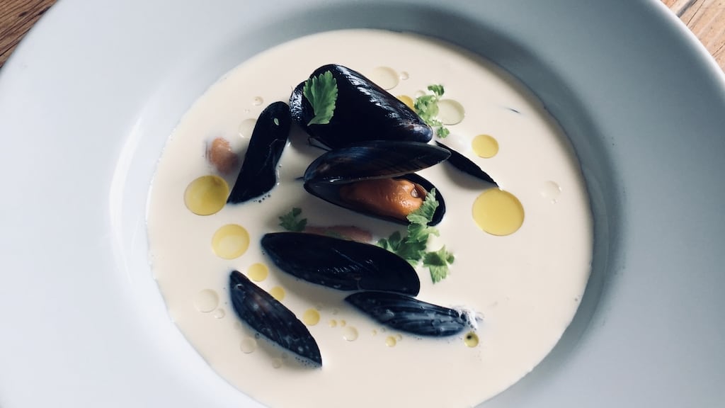 Jumoke Akintola’s mussel, leek and potato soup.