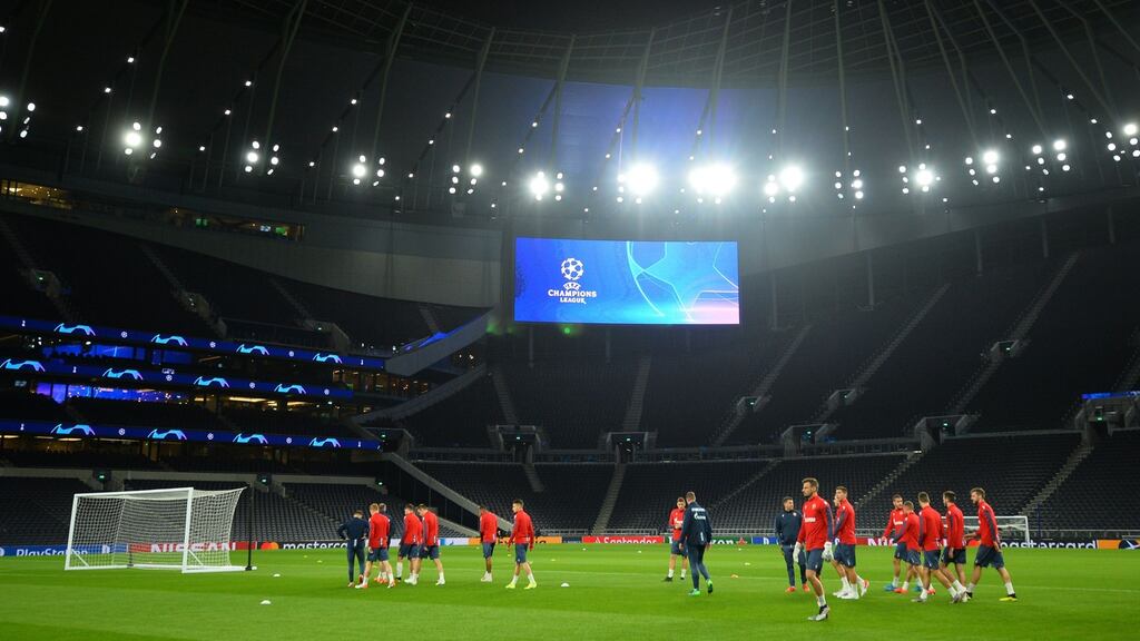 Red Star Belgrade train at the Tottenham Stadium ahead of Tuesday night’s Champions League clash with Spurs. Photograph: Glyn Kirk/Getty/AFP