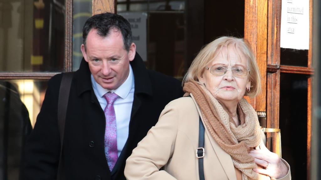Ethel Watkins, grandmother of Ella Watkins of Esker Glebe, Lucan, Co Dublin pictured leaving court with solicitor, Fintan Lawlor after the case was settled. Photograph: Collins Courts
