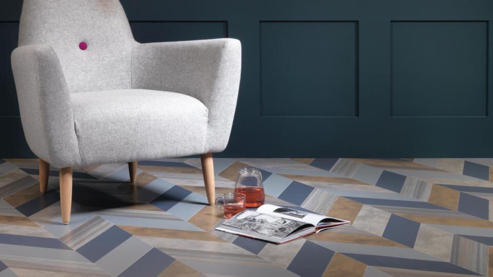 Shimmer Denim, Shimmer Metal, Patina Vapour, Patina Lune and Equator Wave from the Amtico Signature range and available through Amtico flooring specialists