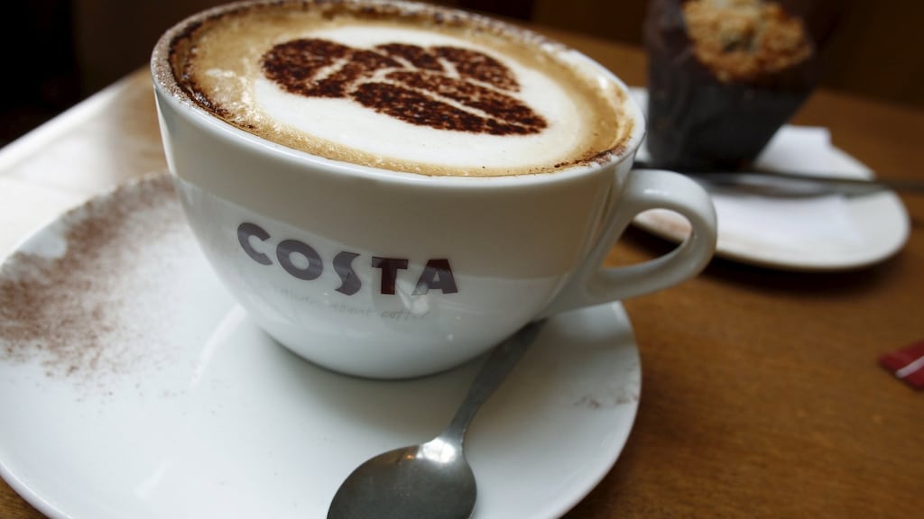 A cup of cappuccino in a Costa Coffee branch. Hot beverages are “always a good barometer of footfall and consumer activity”