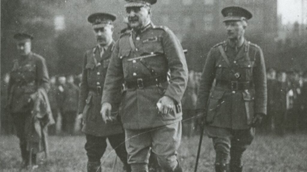 Lt-General John Maxwell and his entourage inspect British troops after the Rising.