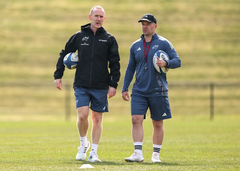 Munster head coach Ian Costello with assistant coach Mossy Lawler. Photograph: Ben Brady/Inpho