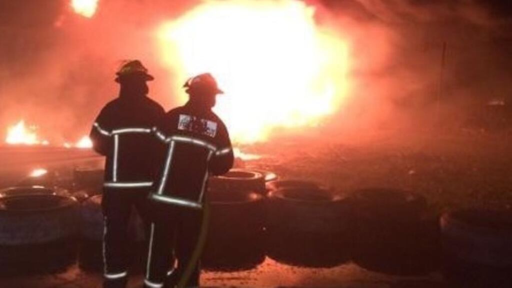 Members of Dublin Fire Brigade deal with blaze at Swords. Photograph: Dublin Fire Brigade/Twitter