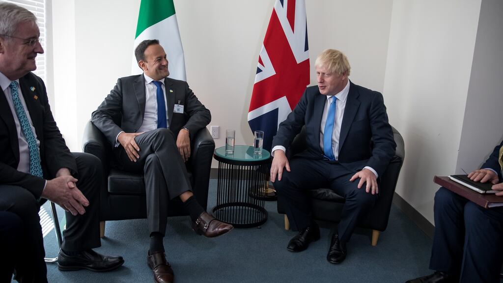 Taoiseach Leo Varadkar meets with British prime minister Boris Johnson during the UN General Assembly at UN headquarters in New York, US. Photograph: Michael Nagle