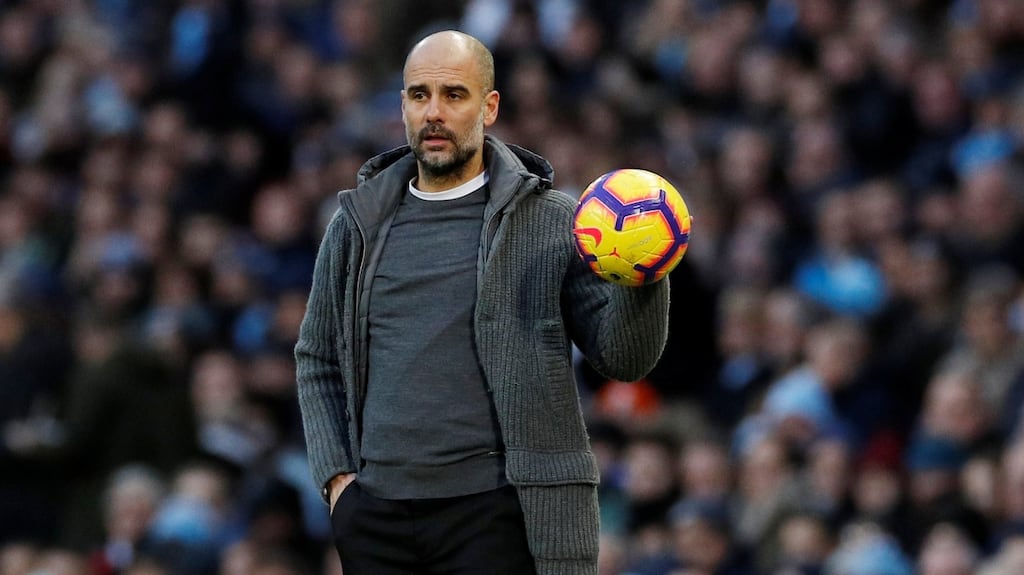 Manchester City manager Pep Guardiola will bring his Premier League champions to Rodney Parade in the fifth round of the FA Cup on Saturday. Photograph: Phil Noble/Reuters