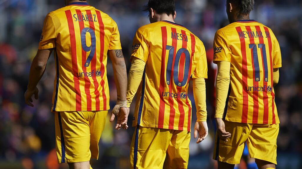Since they were united at Barcelona during the summer of 2014, Luis Suárez, Lionel Messi and Neymar have scored 213 goals in total for the club. Photograph: Getty