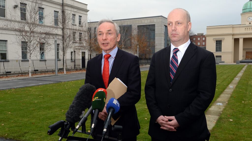 Minister for Education Richard Bruton (left), with Fine Gael TD Jim Daly, who worked on development of an Education Ombudsman, which is being incorporated into the new Education (Parent and Student Charter) Bill. Photograph: Cyril Byrne/The Irish Times