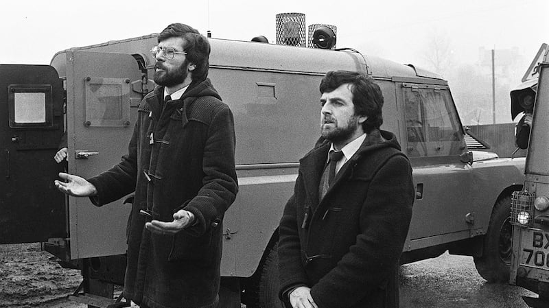 Gerry Adams at the funeral of IRA man Henry Hogan at Dunloy, Co Antrim. Photograph: Pacemaker Press Intl