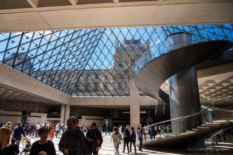 Inside IM Pei’s pyramid at the Louvre Museum, in Paris. Photograph: Christophe Petit Tesson/EPA