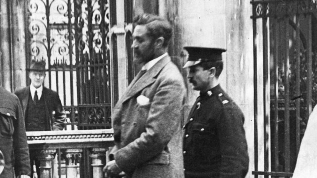Roger Casement  is escorted to the gallows of Pentonville Prison, London: he was born at Doyle’s Cottages, Lawson Terrace in Sandycove. Photograph: Hulton Archive/Getty Images