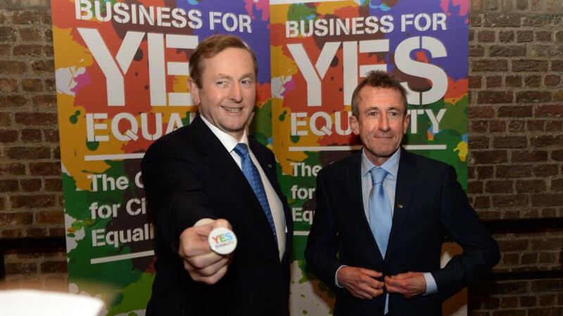 Kieran Rose (right), co-chairman of the Gay and Lesbian Equality Network (Glen) pictured with Taoiseach Enda Kenny ahead of the same-sex marriage referendum earlier this year. Photograph: Dara Mac Dónaill/The Irish Times.
