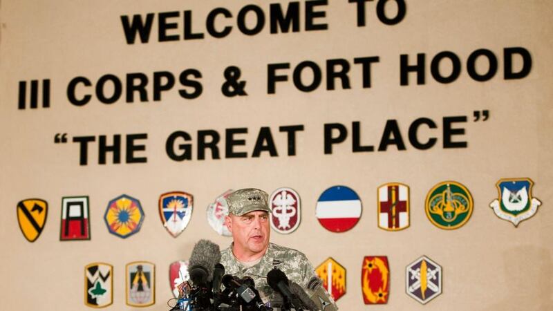 Lt Gen Mark Milley, Fort Hood commanding general, addresses the media at Fort Hood military base near Killeen, Texas, last night after the fatal multiple shooting. Photograph: Ashley Landis/EPA