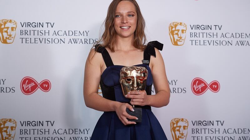 Molly Windsor winner of Leading Actress for ‘Three Girls’ poses in the press room at the Virgin TV British Academy Television Awards at The Royal Festival Hall. London on Sunday. Photograph: Jeff Spicer/Getty Images