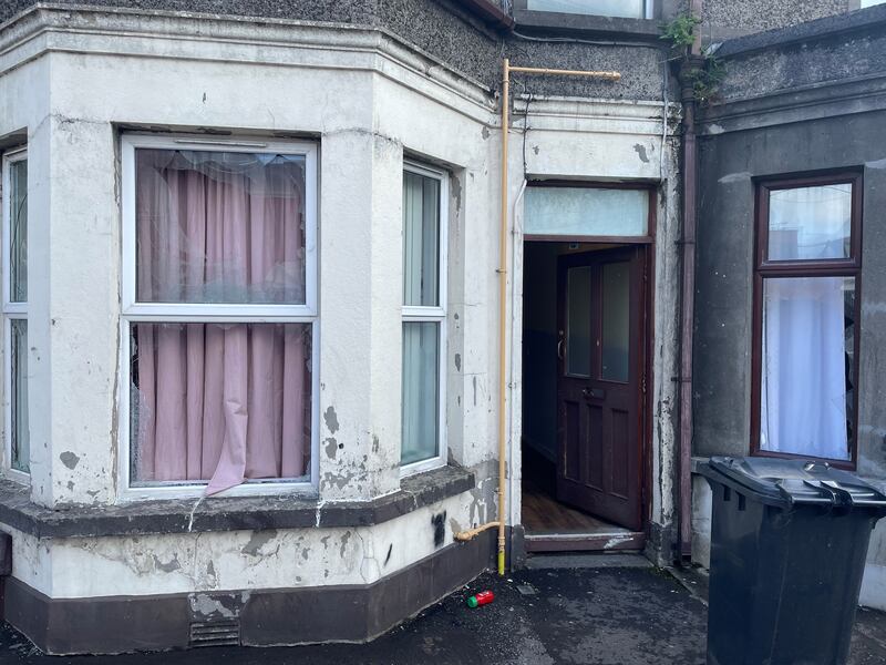 Damage at Clonavon Terrace, Ballymena. Photograph: Jonathan McCambridge/PA
