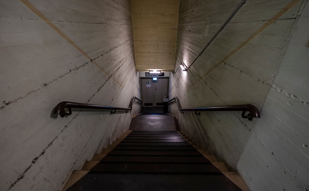 An access ramp to the Pankstrasse nuclear fallout shelter in Berlin, built in 1977. Amid fresh war fears, demand is growing in Germany for private 'protection rooms. Photograph: John MacDougall/AFP/Getty Images