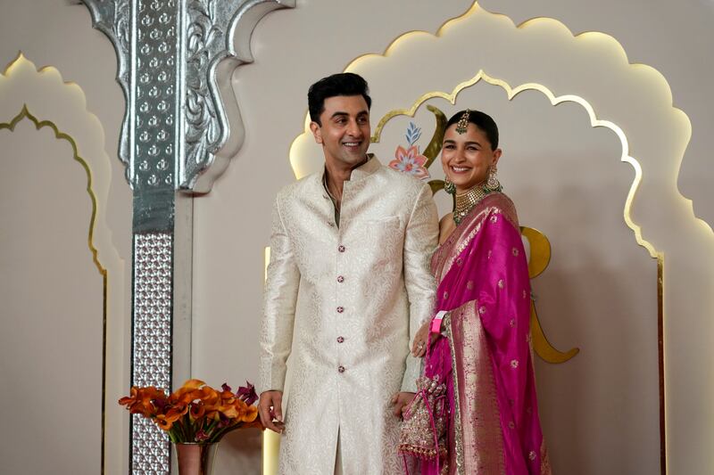 Ambani wedding: Bollywood actor couple Ranbir Kapoor and Alia Bhatt. Photograph: Rajanish Kakade/AP