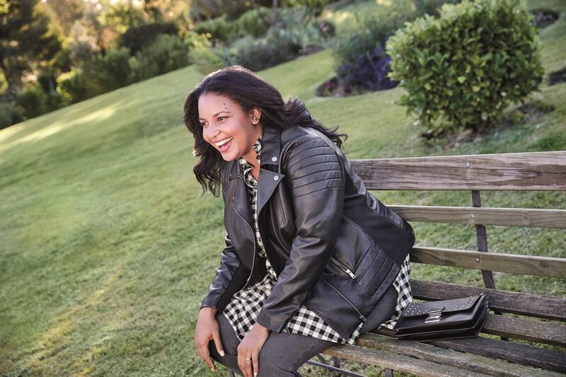 Faux leather jacket (€80), shirt (€47.50), jeans (€40)