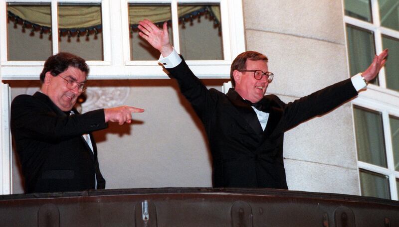 The 1998 Nobel Peace Prize winners, John Hume and David Trimble, at the Grand Hotel in Oslo. Photograph: Jon Eeg/NTB Pluss/AP