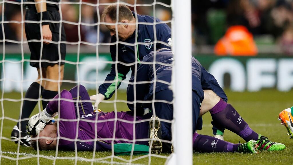 Rob Elliot sustained a serious knee injury during Ireland’s 2-2 friendly draw with Slovakia. Photograph: Reuters