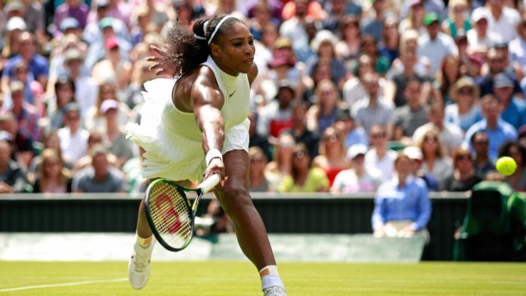 Serena Williams trounced Germany’s Annika Beck 6-3, 6-0 on People’s Sunday. Photograph: Getty