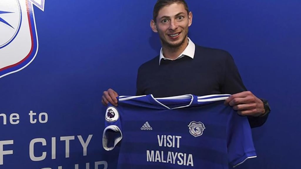 After signing for Cardiff for €15 million in January, Sala was travelling there from the French club when his plane crashed in the English Channel. Photograph: Handout/Noticias Argentinas/AFP/Getty