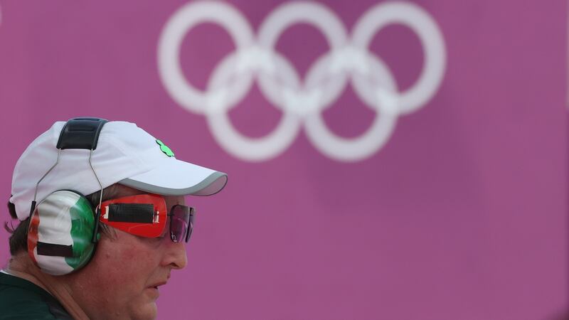 Derek Burnett during qualifying for the men’s trap shooting. Photo: Kevin C. Cox/Getty Images