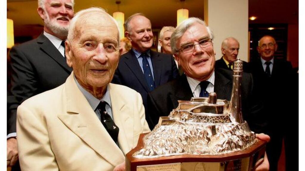 Cdr Bill King, the oldest surviving second World War submarine commander, getting the Fastnet Trophy from the Irish Cruising Club at the weekend.