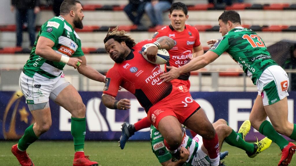 Toulon’s French centre Mathieu Bastareaud in action against Benetton during Sunday’s Champions Cup game. Photograph: Bertrand Langlois/AFP/Getty Images