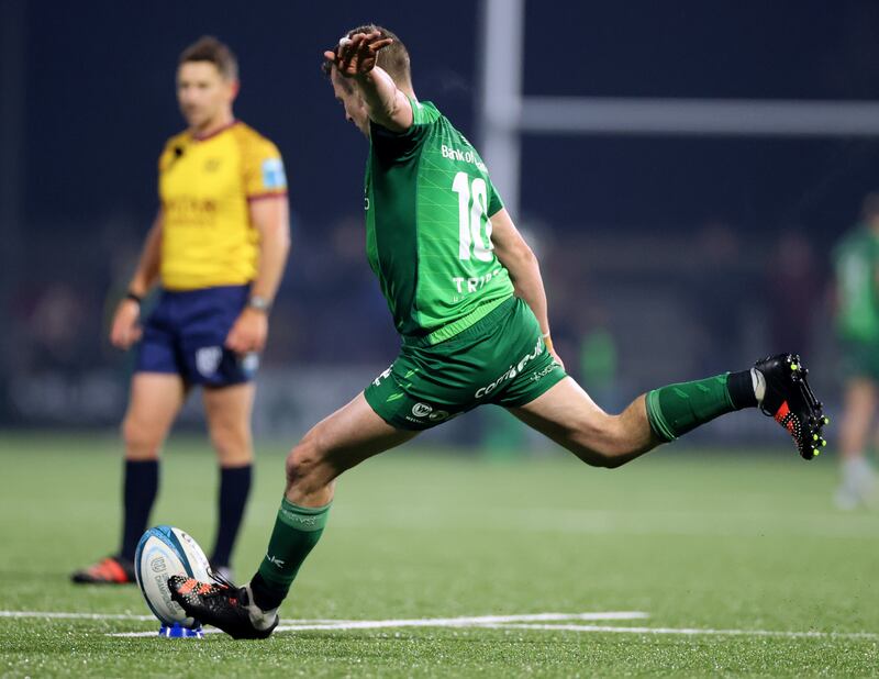 Connacht’s Jack Carty takes a kick during the win over the Emirates Lions at the Sportsground. Photograph: James Crombie/Inpho