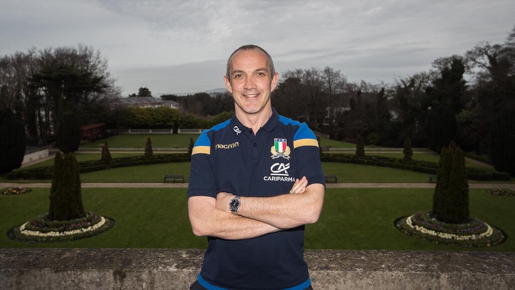 Italy coach Conor O’Shea at the team base at Radisson St Helen, Dublin, yesterday. Photograph: Tommy Dickson/Inpho