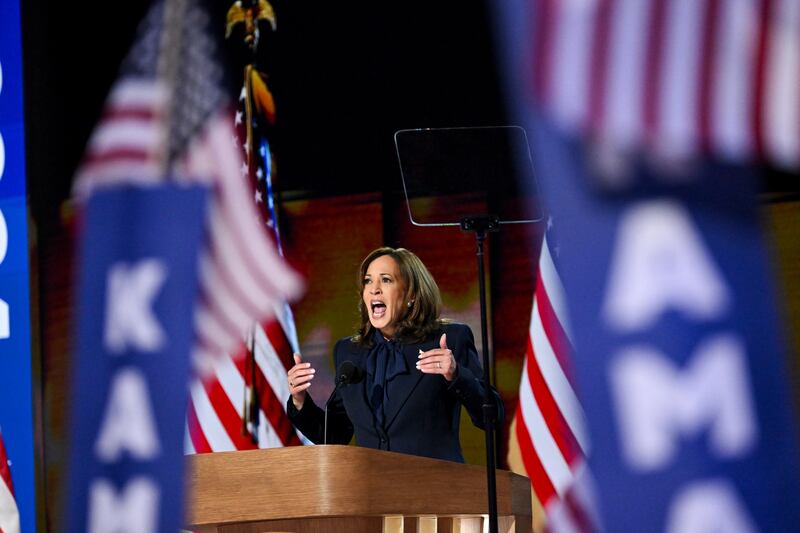 Kamala Harris at the Democratic National Convention on Thursday. Photograph: Victor J Blue/Bloomberg