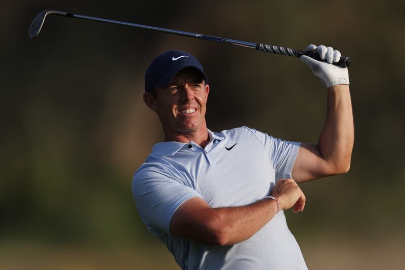Rory McIlroy reacts after playing his second shot on the 16th hole during Round Two of the Dubai Desert Classic at Emirates Golf Club on Friday. Photograph: Warren Little/Getty Images