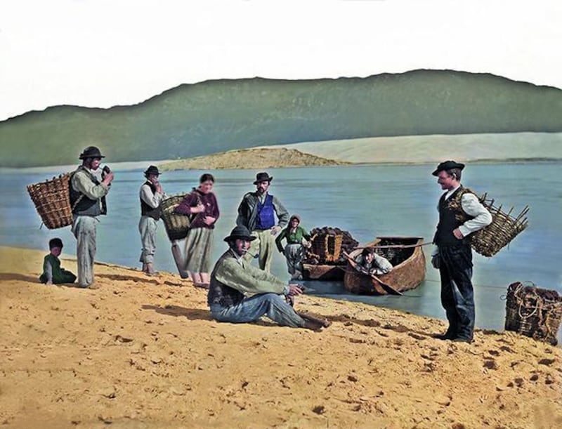 The local fishermen and boys of Loughros Point, Ardara, Co Donegal c.1890s. Photograph: The Colour of Ireland