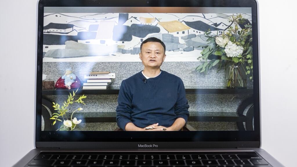A video recording of a livestream of Jack Ma, co-founder of Alibaba, addressing teachers at an annual event he hosts to recognise rural educators earlier this week. Photograph: Bloomberg