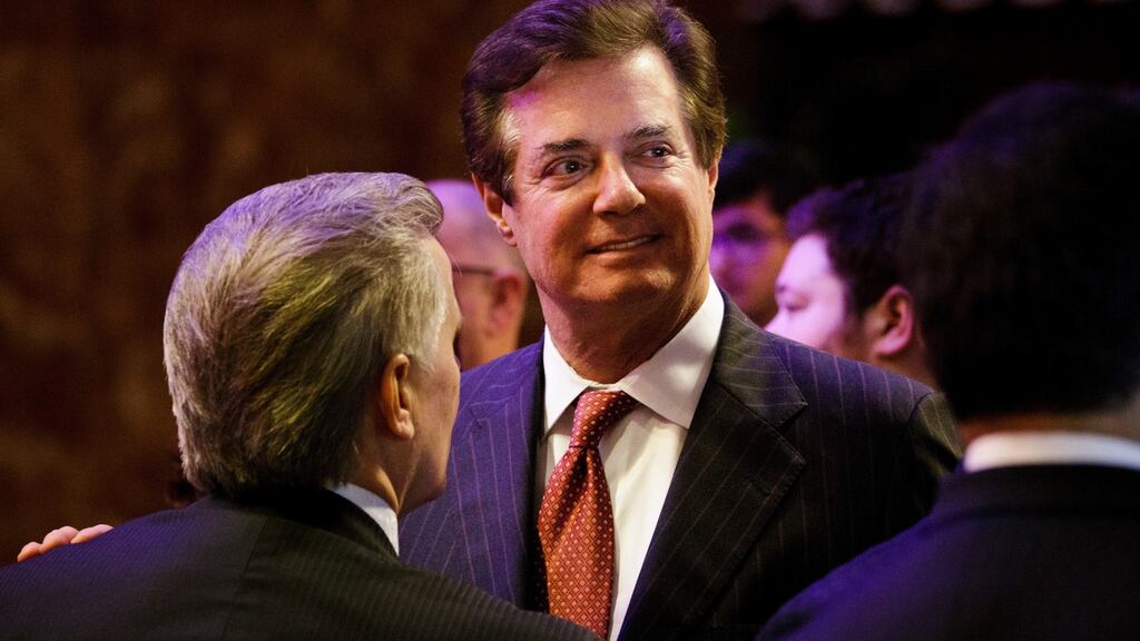 Paul Manafort, then campaign adviser for US President Donald Trump, after a speech by Trump in May 2016: He has denied speaking with Russian intelligence officials. Photograph: Justin Lane/EPA