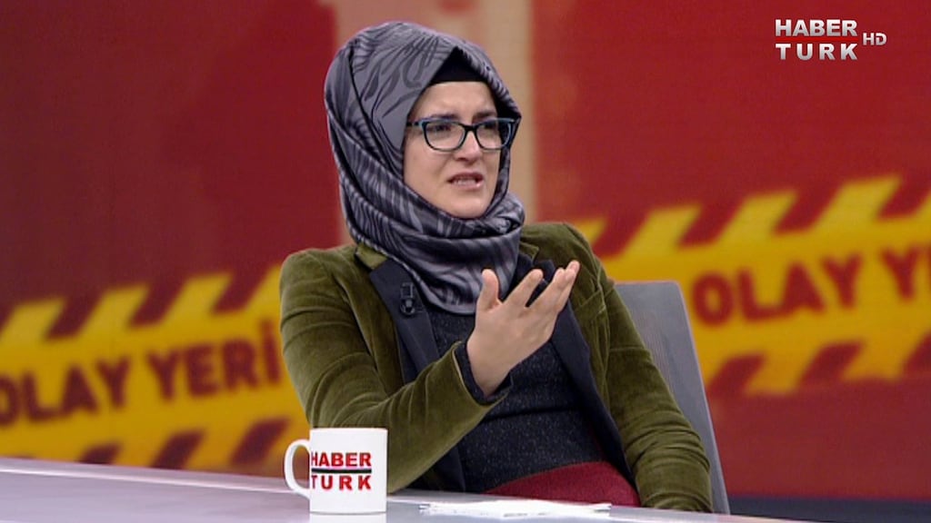 Hatice Cengiz, the fiancee of murdered Saudi journalist Jamal Khashoggi, pictured during an interview for Turkish broadcaster Haberturk on Friday. Photograph: Haberturk TV via AP